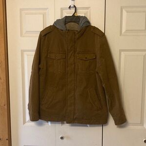 Levi's sherpa lined hooded canvas field jacket mens Large removable hood brown